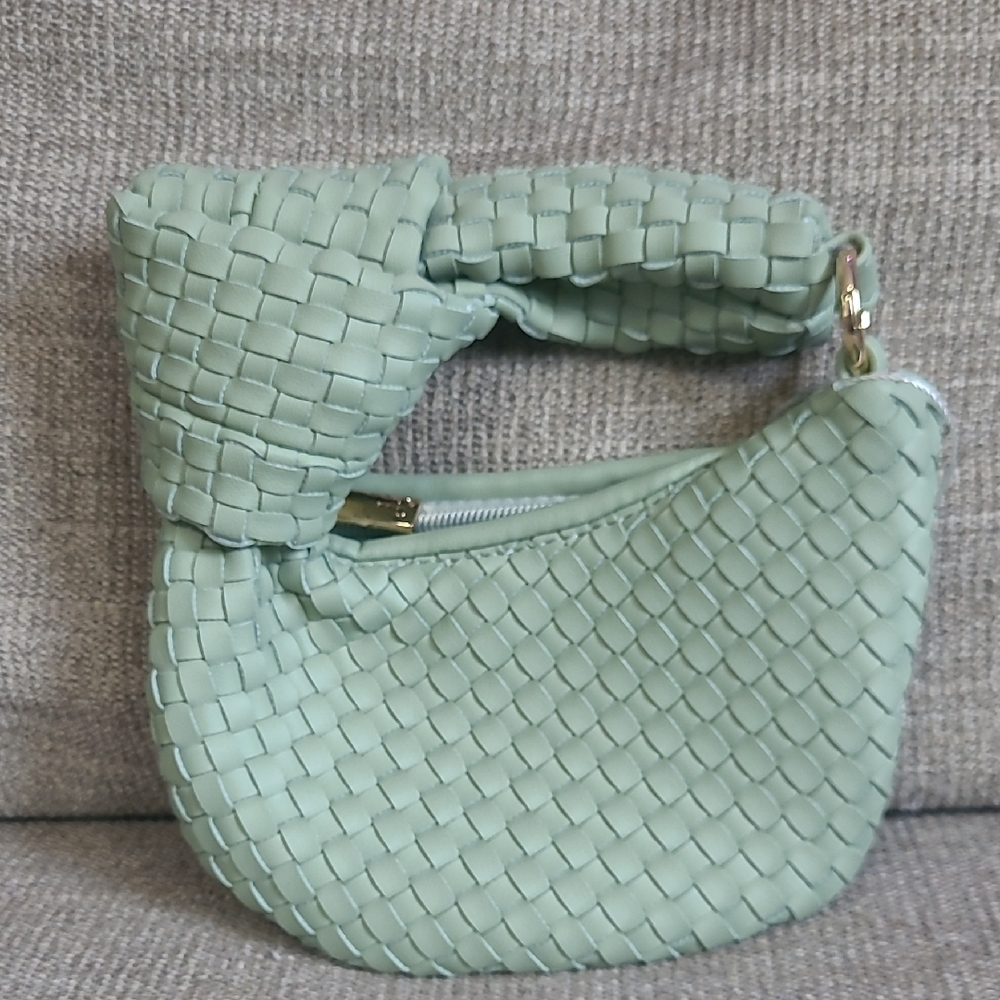 Melie Bianco Anthropologie Brigitte Woven Charm Vegan Light Green Mini Handbag.